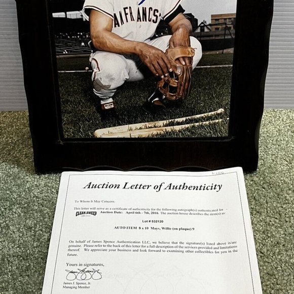 JSA COA - WILLIE MAYS Giants~Mets Baseball Autograph With Wood 11” X 14” plaque!